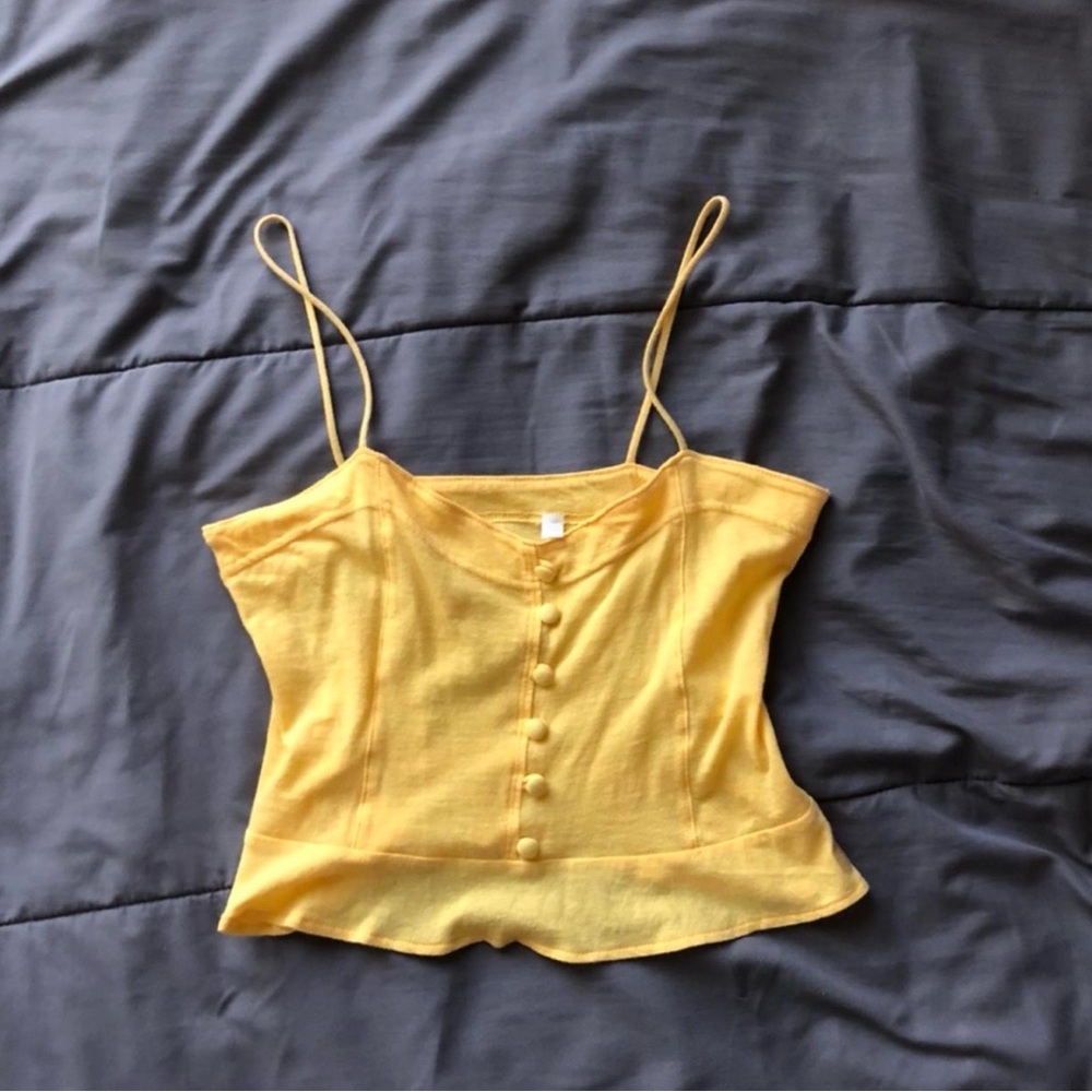 Yellow button-down crop top